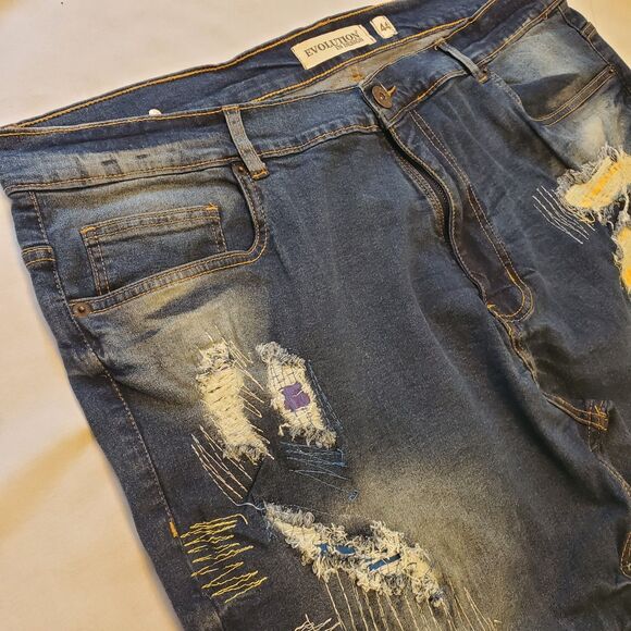 Evolution In Design Y2K Mens Slim Skinny Jeans 43X31 Blue Distressed Whisk Denim - Picture 8 of 9